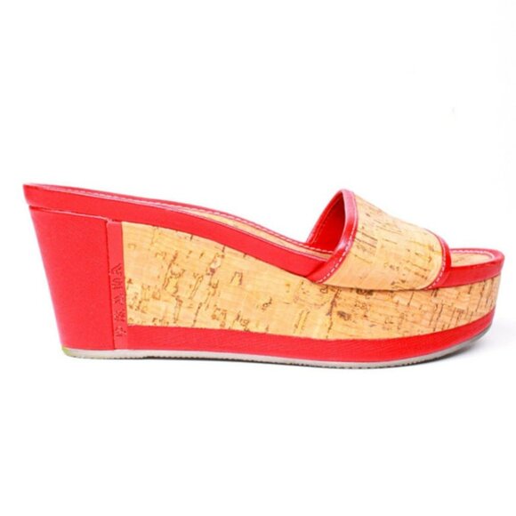 PRADA Y2K Red and Cork Platform Slip On Sandals - Picture 1 of 11